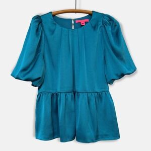 Lilly Pulitzer Blakelynn Elbow Sleeve Top Blue Rhapsody Teal Size 6 Balletcore
